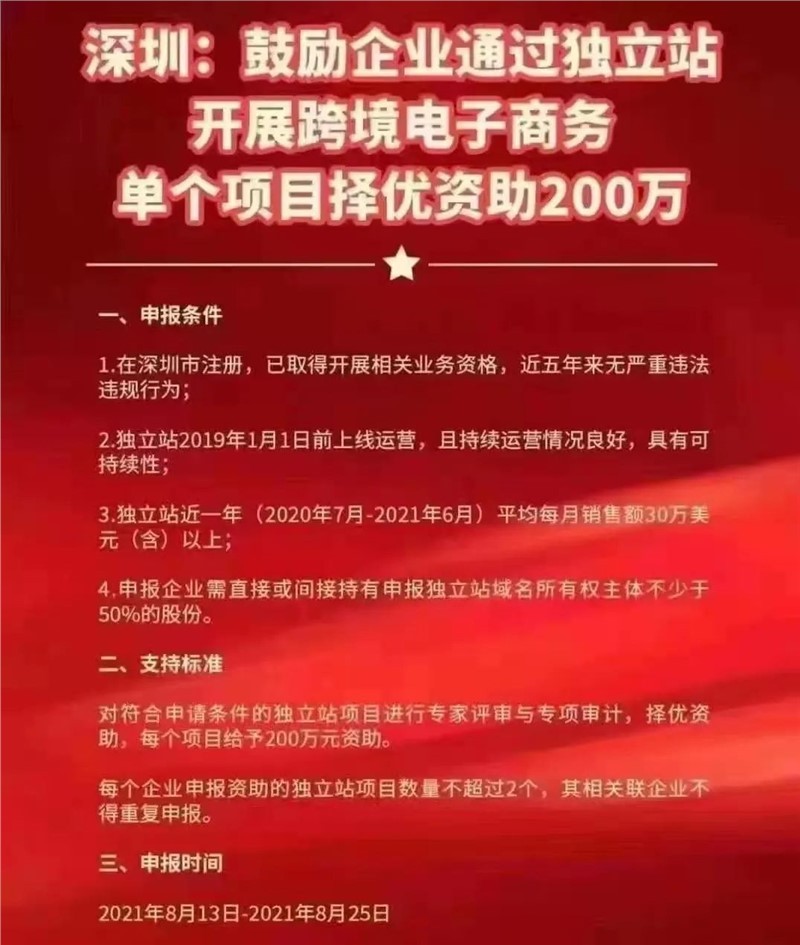 深圳扶持跨境电商 独立站单个项目可申请200万补贴