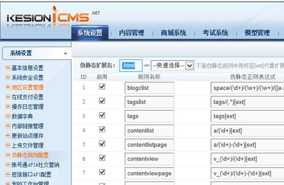 KESION (.NET系列V2.5版本)伪静态的配置说明 第 1 张